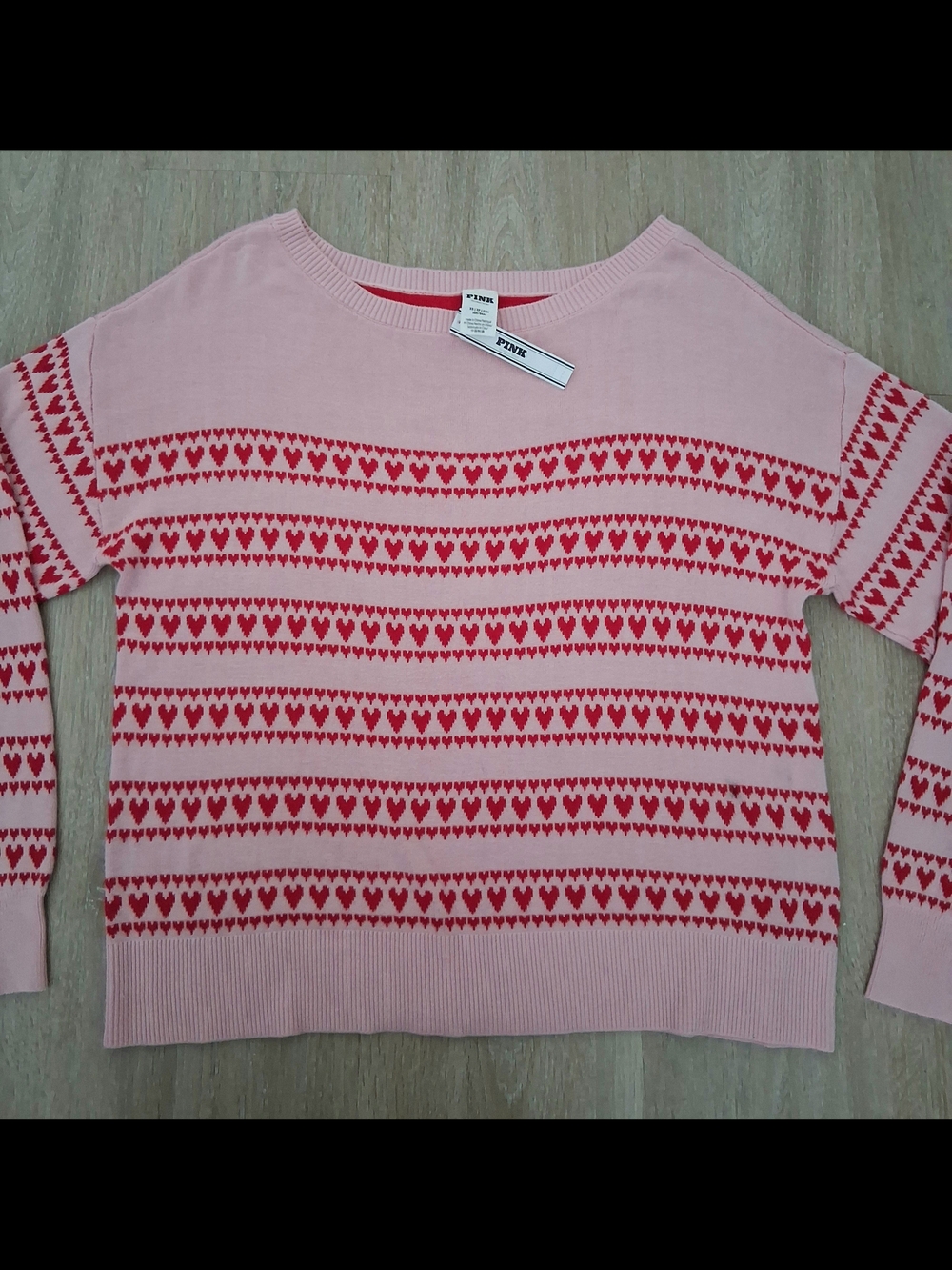 PINK Victoria's Secret Pink Sweater with Red Heart Stripes